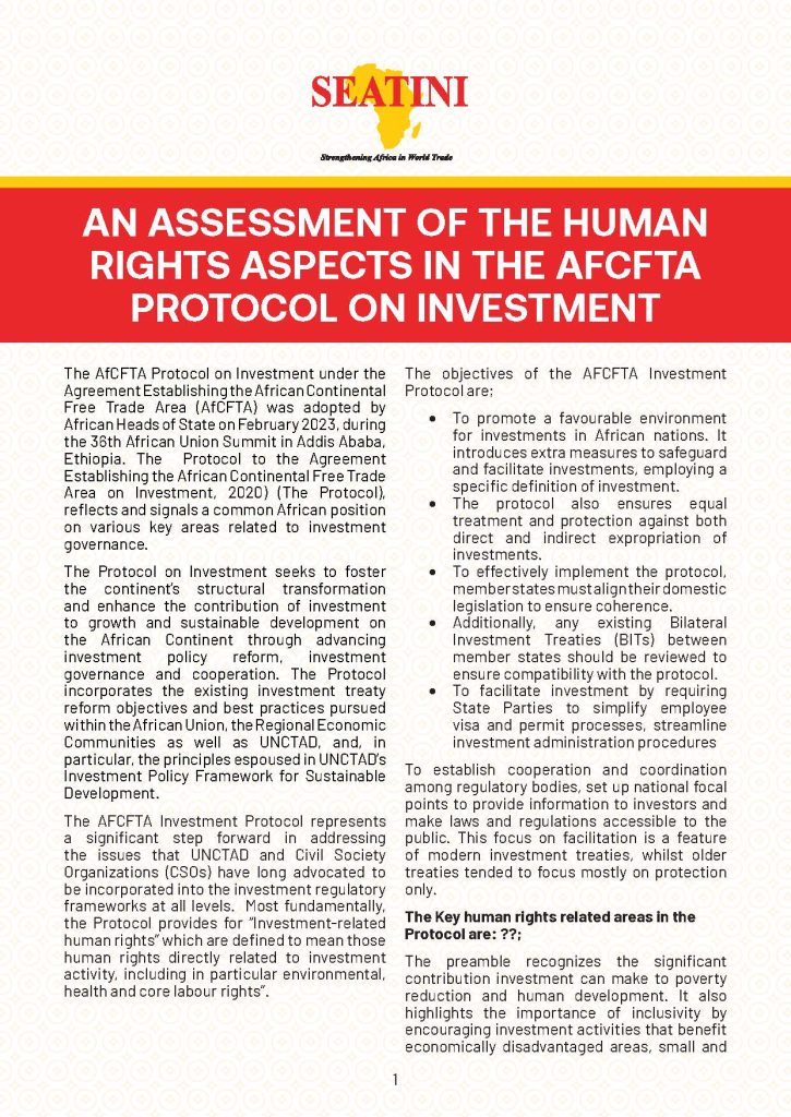 AN ASSESSMENT OF THE HUMAN RIGHTS ASPECTS IN THE AFCFTA PROTOCOL ON INVESTMENT