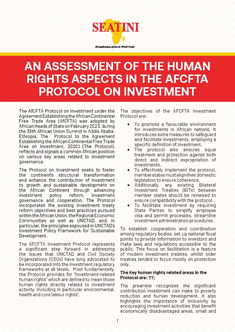 AN ASSESSMENT OF THE HUMAN RIGHTS ASPECTS IN THE AFCFTA PROTOCOL ON INVESTMENT