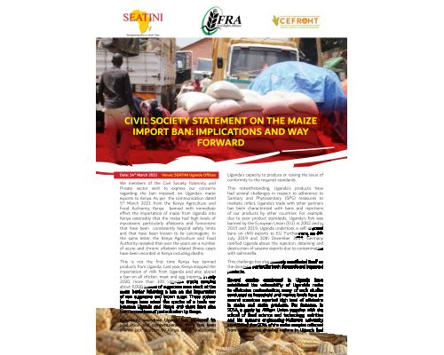CIVIL SOCIETY STATEMENT ON THE MAIZE IMPORT BAN: IMPLICATIONS AND WAY FORWARD