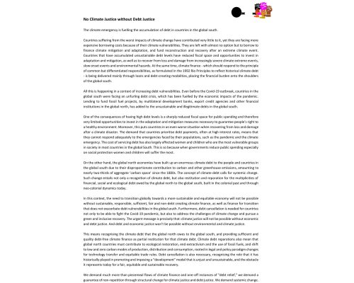 Joint CSO Statement of the ”No Climate Justice without Debt Justice” Campaign