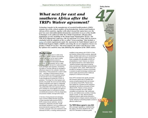 What next for east and southern Africa after the TRIPs Waiver agreement?