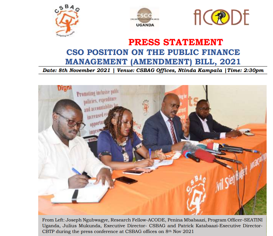CSO PRESS STATEMENT AND POSITION ON THE PUBLIC FINANCE  MANAGEMENT (AMENDMENT) BILL, 2021
