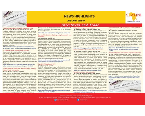 TRADE AND INVESTMENT NEWS HIGHLIGHTS – JULY EDITION