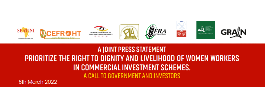 A JOINT PRESS STATEMENT ON THE NEED TO PRIORITIZE THE RIGHT TO DIGNITY AND LIVELIHOOD OF WOMEN WORKERS  IN COMMERCIAL INVESTMENT SCHEMES: A CALL TO GOVERNMENT AND INVESTORS