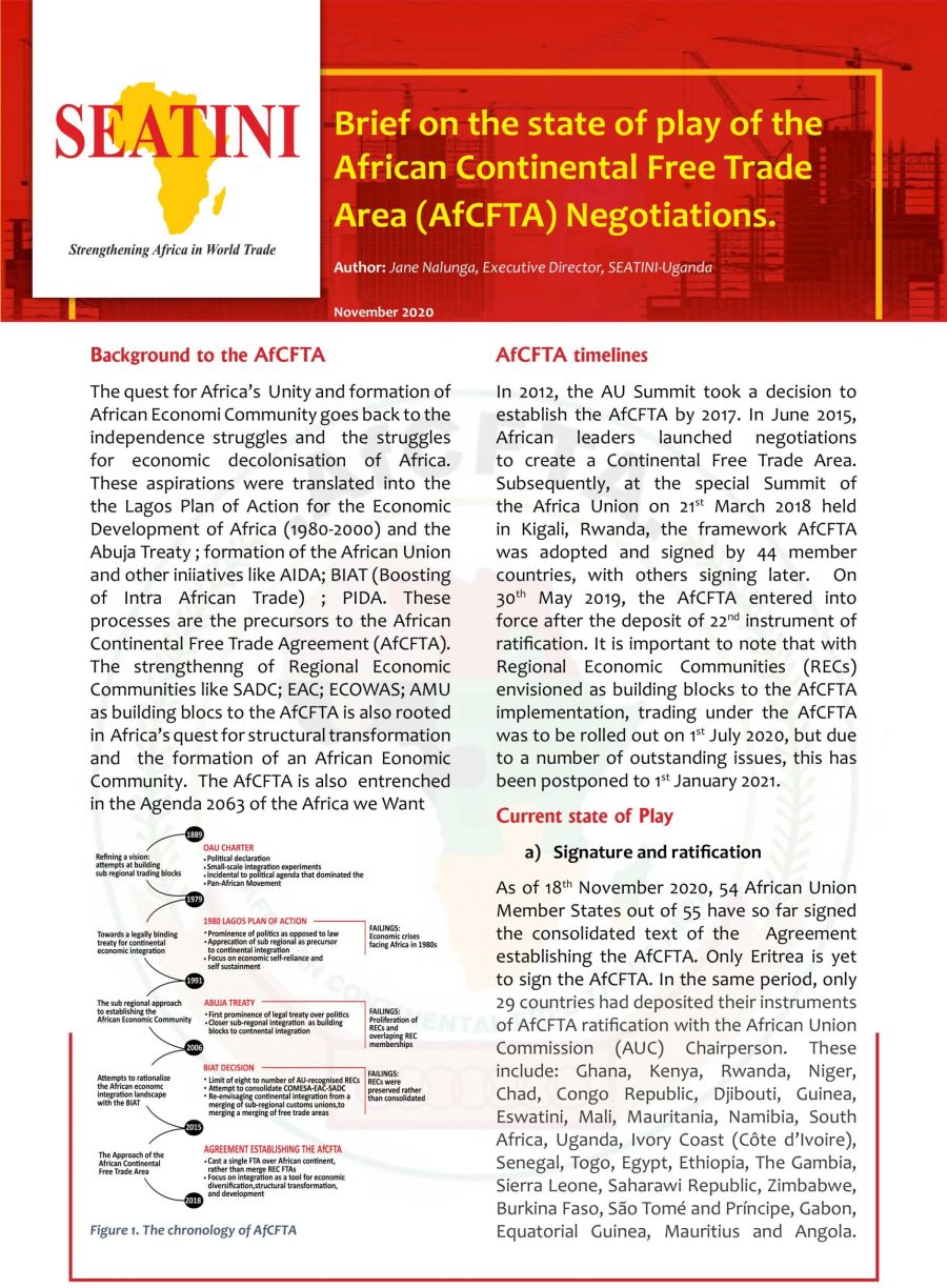 Brief on the state of play of the African Continental Free Trade Area (AfCFTA) Negotiations.