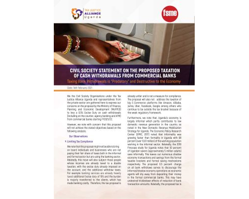 CSO Statement on the Proposed Taxation of Cash Withdrawals from Commercial Banks