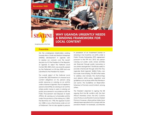 WHY UGANDA URGENTLY NEEDS A BINDING FRAME WORK FOR LOCAL CONTENT