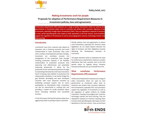 Making Investments Work for People: Proposals for adoption of Performance Requirement Measures in Investment Policies, Laws and Agreements