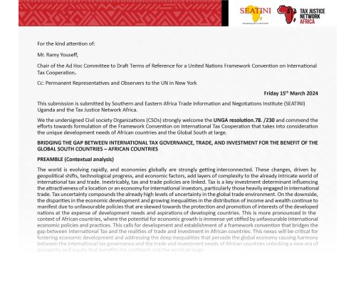Submission to Ad Hoc Committee on UN Framework Convention on International Tax Cooperation
