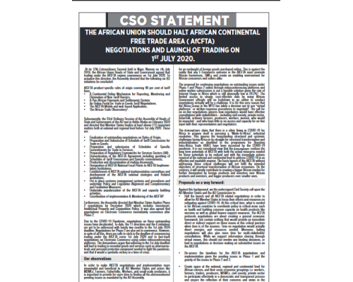 CSO STATEMENT – The African Union should halt AFCFTA negotiations and launch of trading on 1st July 2020