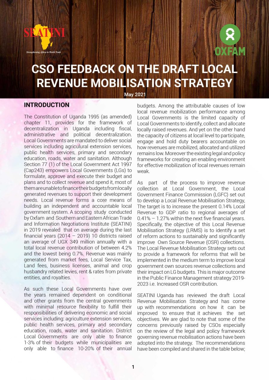 CSO FEEDBACK ON THE DRAFT LOCAL  REVENUE MOBILISATION STRATEGY