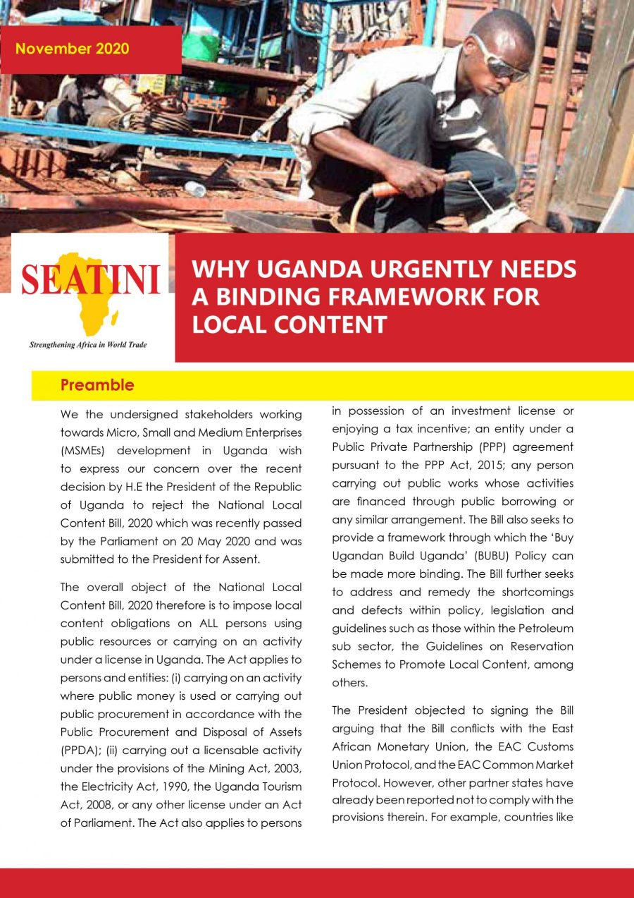 WHY UGANDA URGENTLY NEEDS A BINDING FRAME WORK FOR LOCAL CONTENT