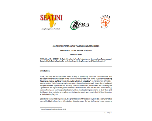 CSO POSITION PAPER ON THE TRADE AND INDUSTRY SECTOR IN RESPONSE TO THE NBFP FY 2020-2021