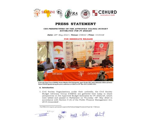 PRESS STATEMENT: CSOs Perspectives on The Approved Uganda National Budget Estimates for FY 2023/24
