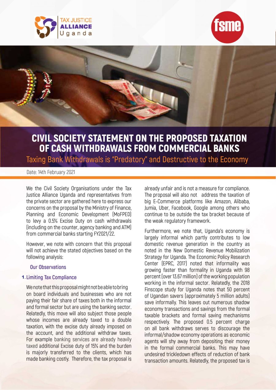 CSO Statement on the Proposed Taxation of Cash Withdrawals from Commercial Banks