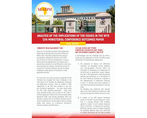 ANALYSIS OF THE IMPLICATIONS OF THE ISSUES IN THE WTO 12th MINISTERIAL CONFERENCE OUTCOMES PAPER